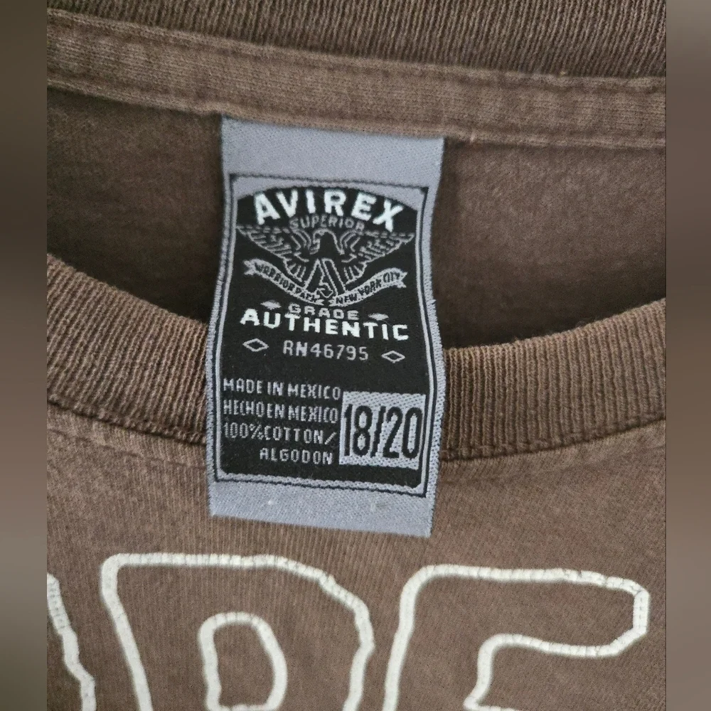 Vintage Avirex T Shirt Mens Large 18/20 Brown Y2K Hip Jop Urban Naturally Distre - Picture 3 of 6
